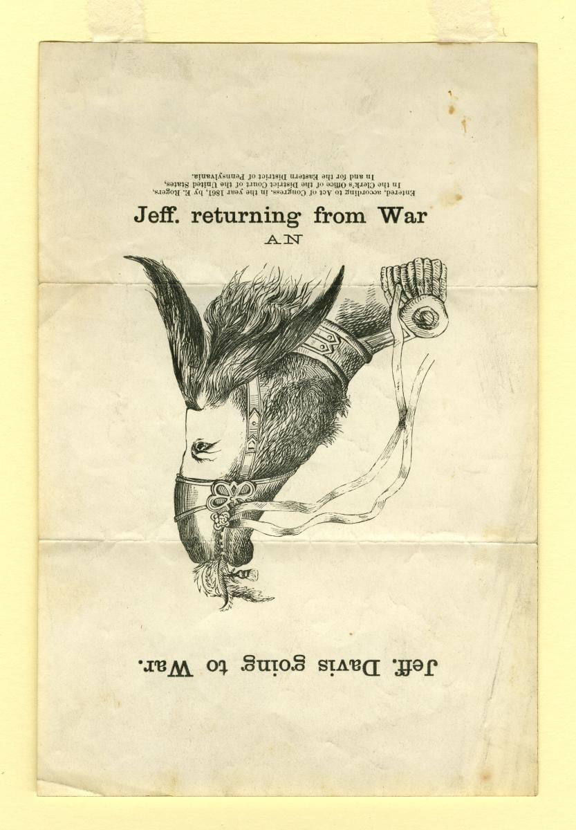 "Jeff. returning from War" (rotated 180 degrees), depicting Jefferson Davis as an ass.