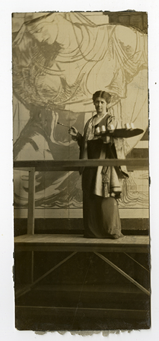 Violet Oakley with mural, photograph, undate