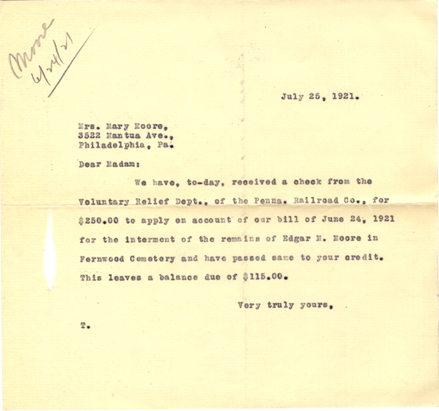 Letter from Oliver H. Bair Company to Mrs. Mary Moore