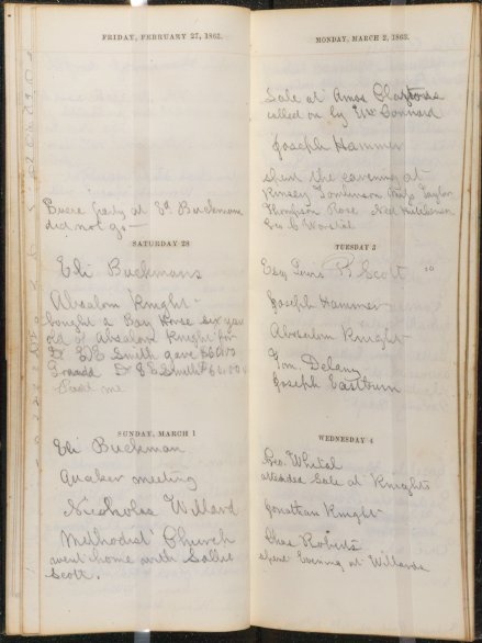 George F. Parry 1863 diary showing February 27-March 4